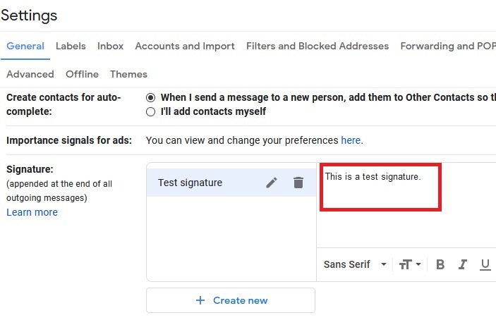 thêm chữ ký vào gmail