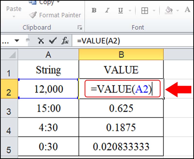 Cú pháp hàm VALUE trong Excel