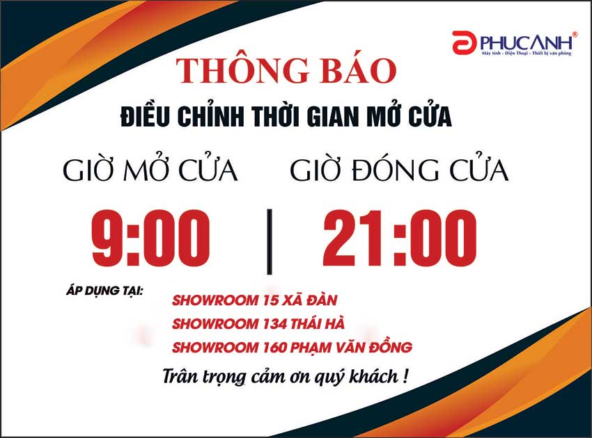 THÔNG BÁO ĐIỀU CHỈNH THỜI GIAN MỞ CỬA SHOWROOM