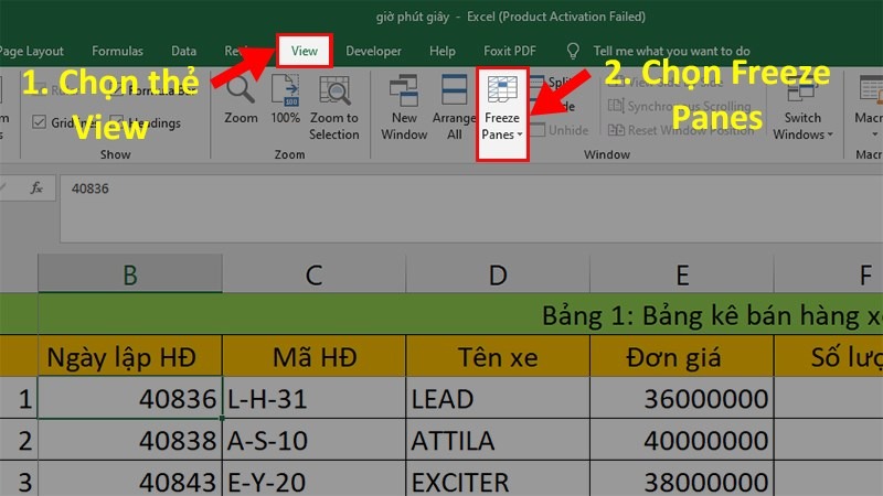Cố định nhiều vùng trong Excel