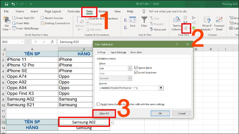 Cách xóa Drop List trong Excel