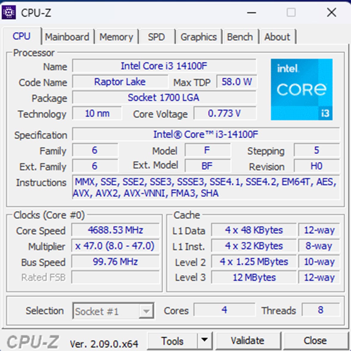Tổng quan thông số CPU Intel i3 14100F