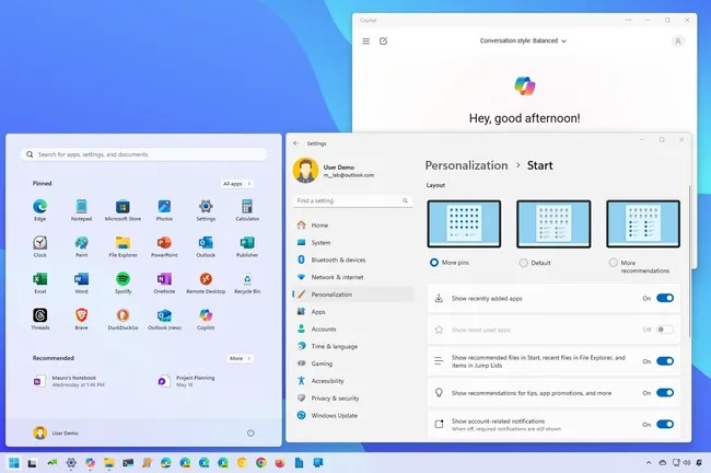 Thanh Taskbar và menu Start cho phiên bản 24H2