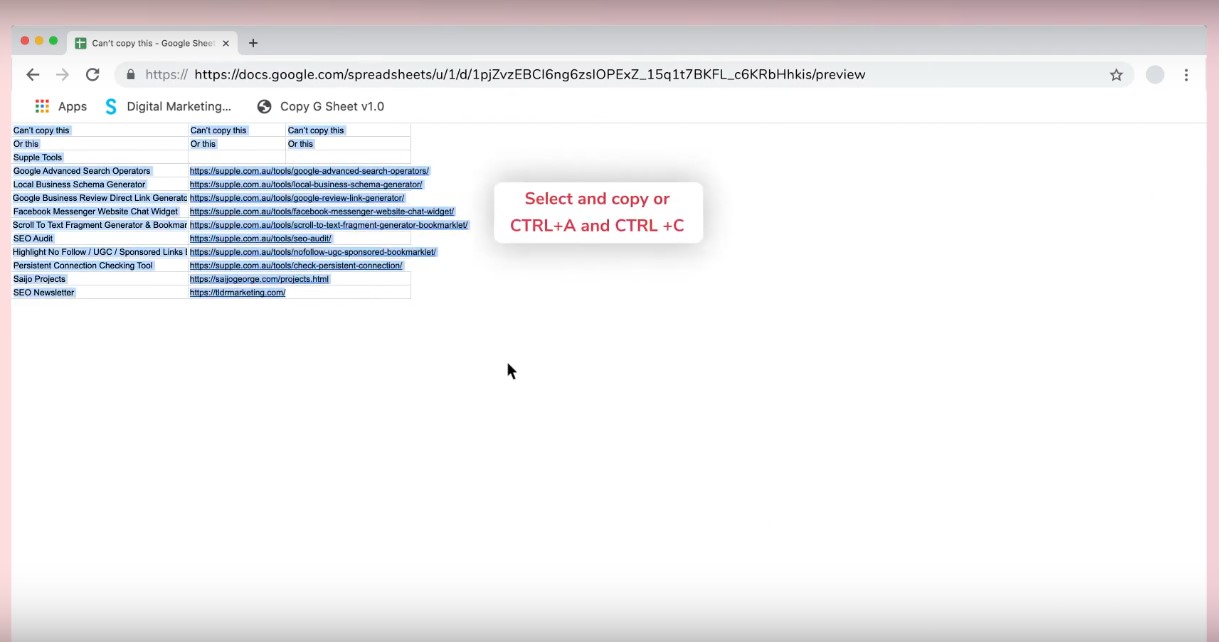 cách sao chép nội dung trong file Google Sheet bị khóa
