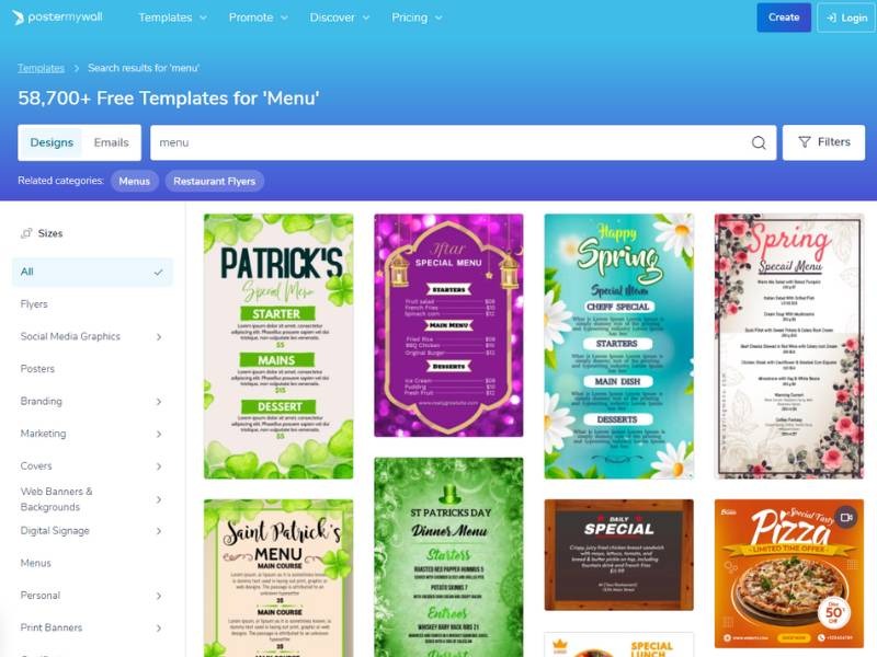 PosterMyWall - Thiết kế menu mang tính sáng tạo cao