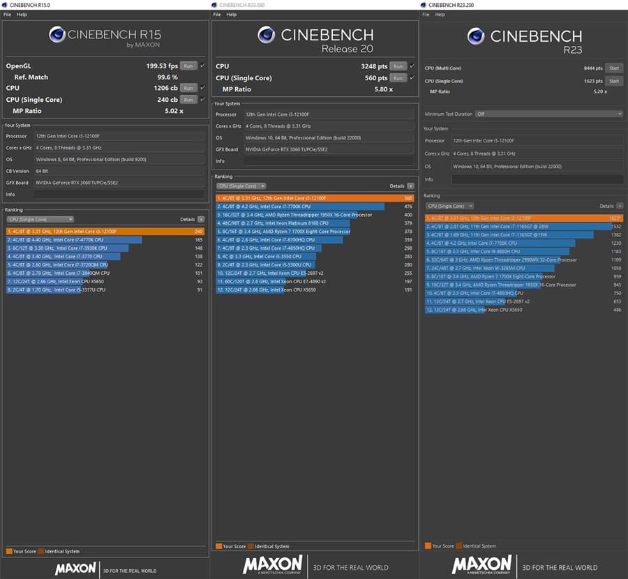 core i3 12100f cinebench