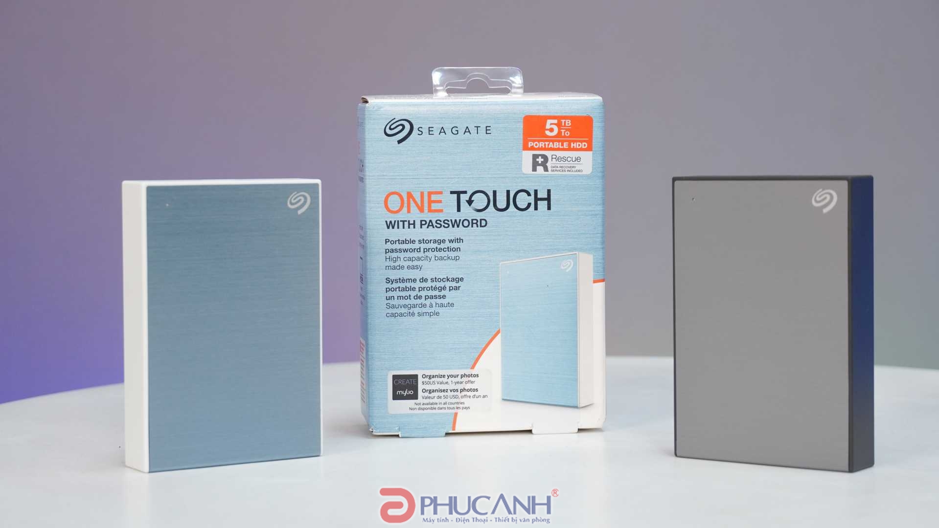 phụ kiện và vỏ hộp của Seagate OneTouch With Password