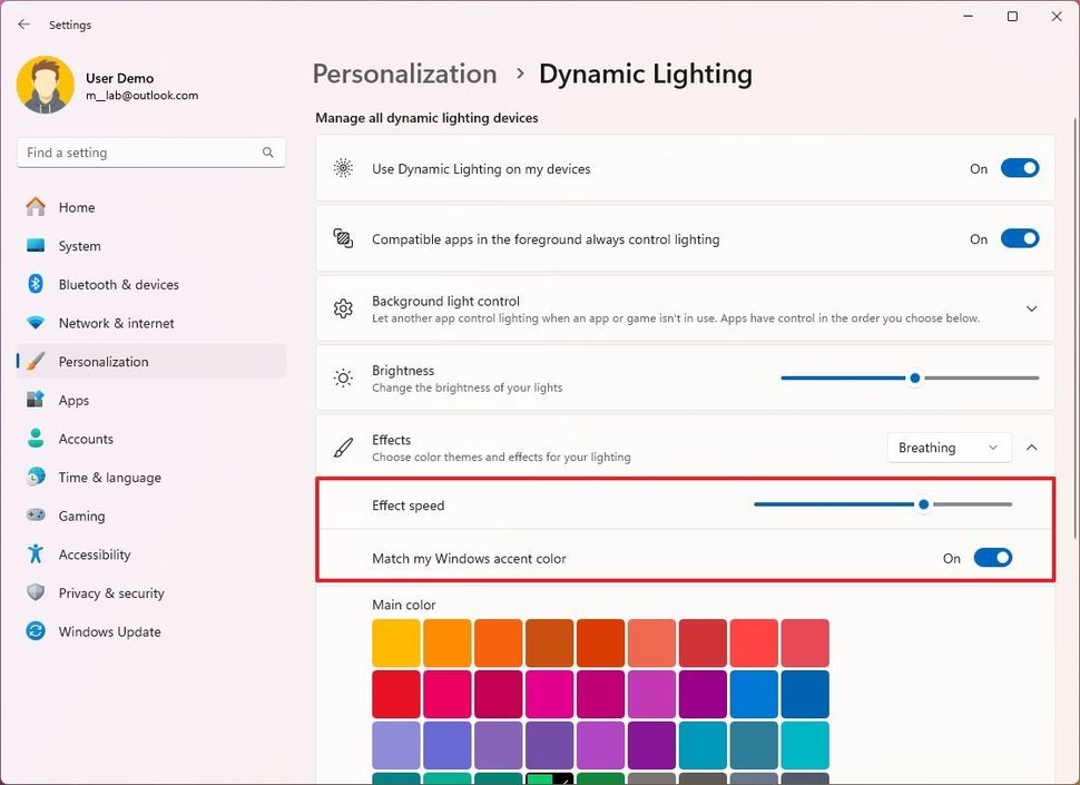 Cách thiết lập Dynamic Lighting trên Windows 11