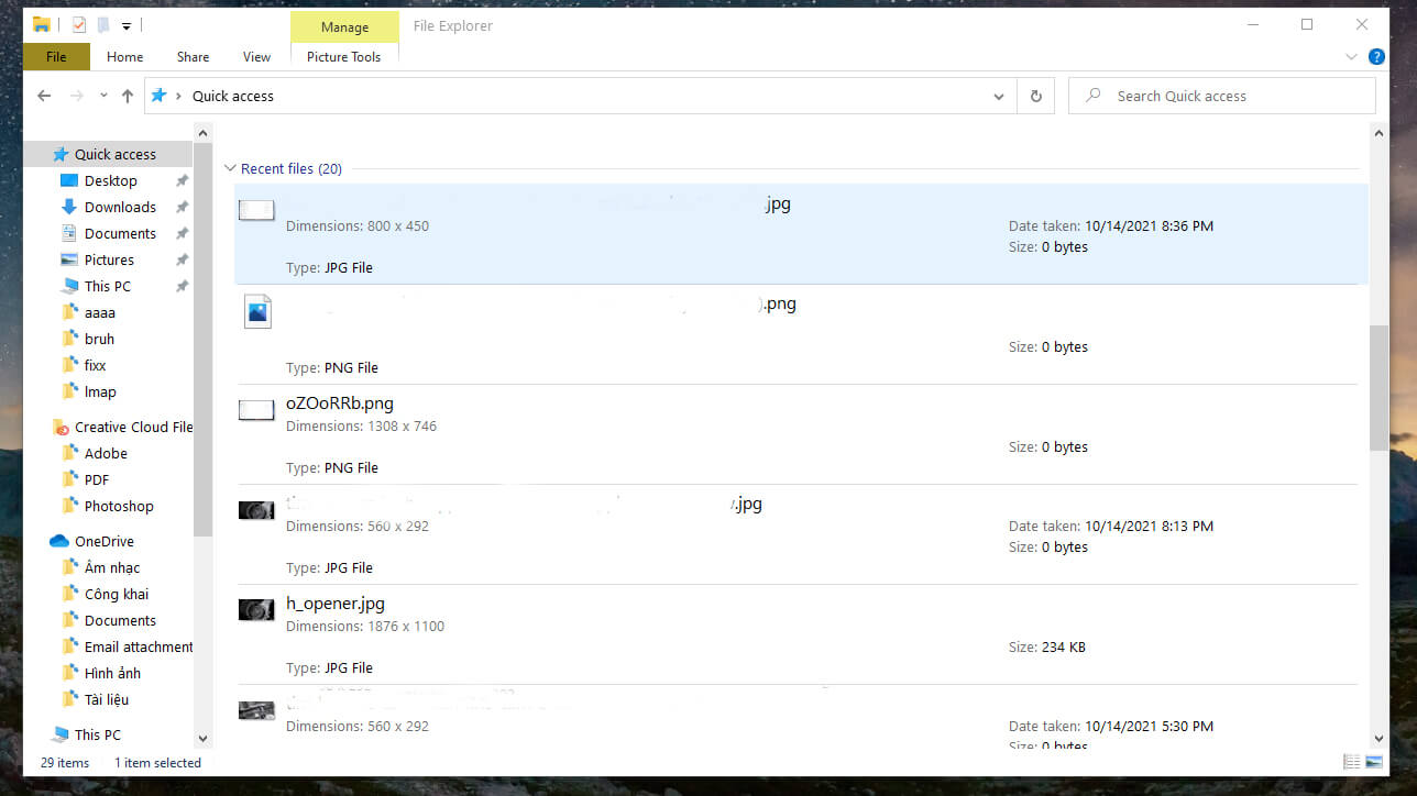 Các file đã mở thường xuyên (Recent files)