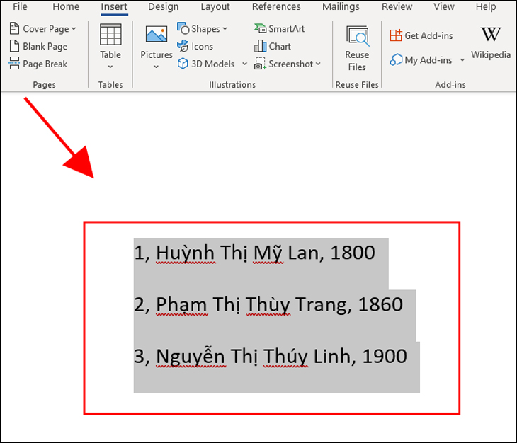 Hướng dẫn chuyển văn bản vào bảng trong Word
