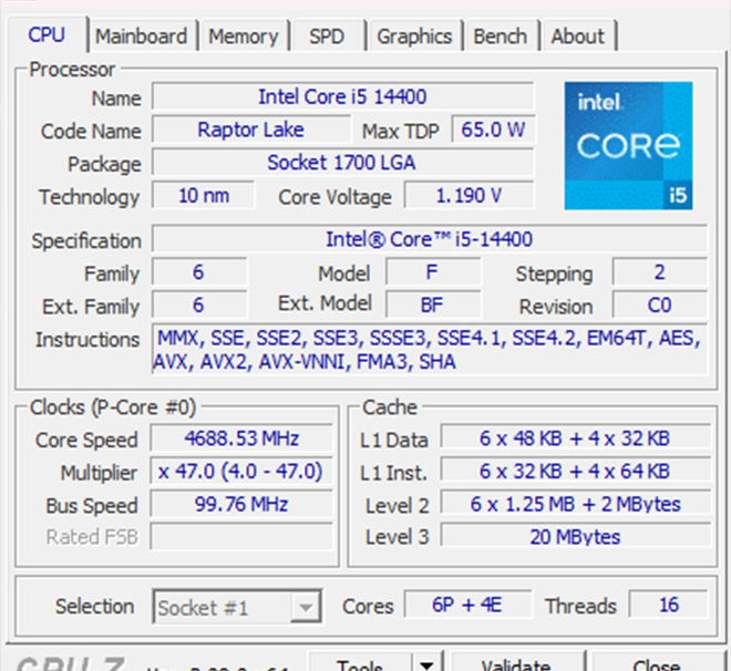Tổng quan thông số CPU Intel i5 14400