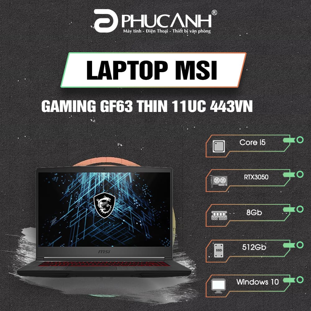 Laptop MSI Gaming GF63 Thin 11UC 443VN
