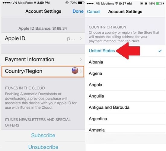 Cách chuyển đổi vùng quốc gia tài khoản App Store để tải ứng dụng không được hỗ trợ