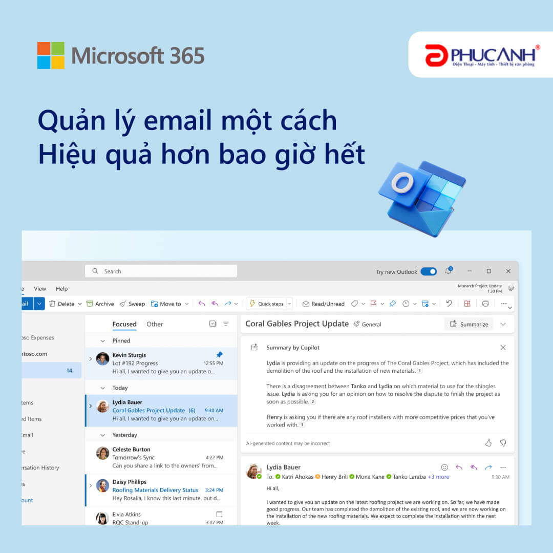 Quản lý công việc Outlook Microsoft 365