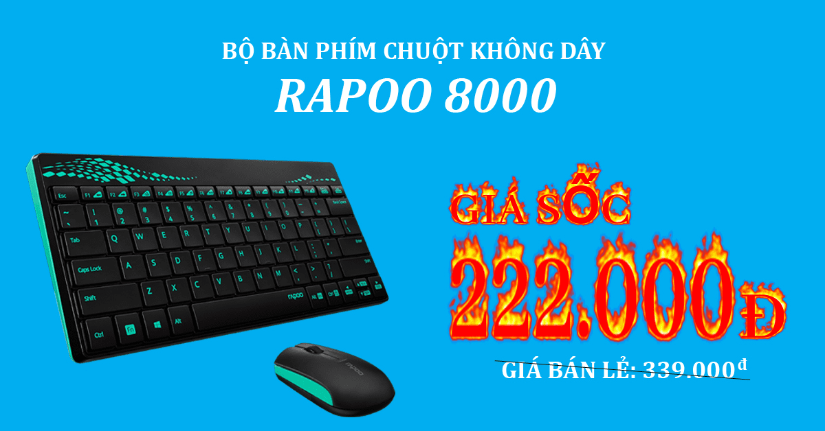 Giảm giá cực sốc tới 35% khi mua Combo bộ bàn phím chuột không dây Rapoo 8000
