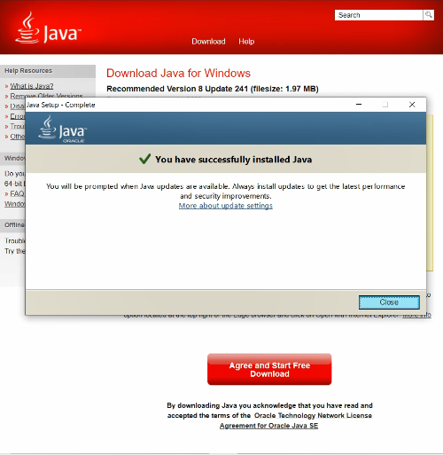 chạy cài đặt Java để tạo nền chạy