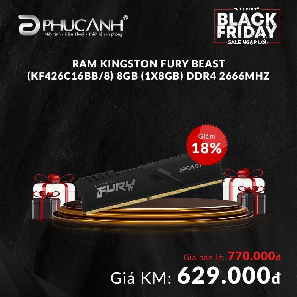 Ram Kingston Fury Beast (KF432C16BB1/16) 16GB DDR4 3200Mhz