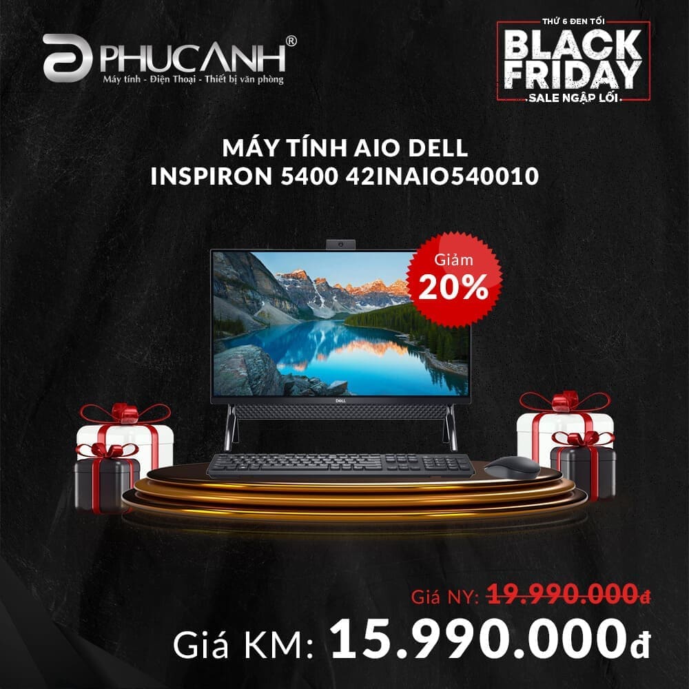 Máy tính All in one Dell Inspiron 5400 42INAIO540010 (Core i3 1115G4, Ram 8GB, 256GB SSD, 23,8 inch, Wifi, Bluetooth, Windows 11 home + Office Home and Student 2021)