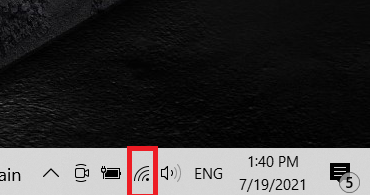 Bạn nhìn vào phần thanh công cụ góc dưới bên phải màn hình, tìm biểu tượng Wifi