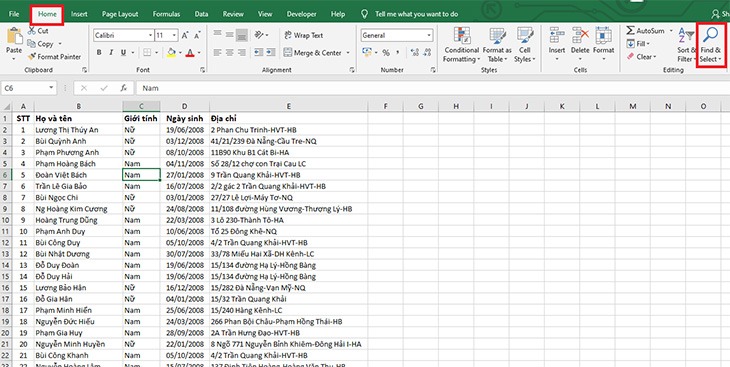 Sử dụng công cụ Find