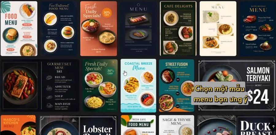 tạo menu quán ăn, quán cà phê, tạo menu Genspark AI