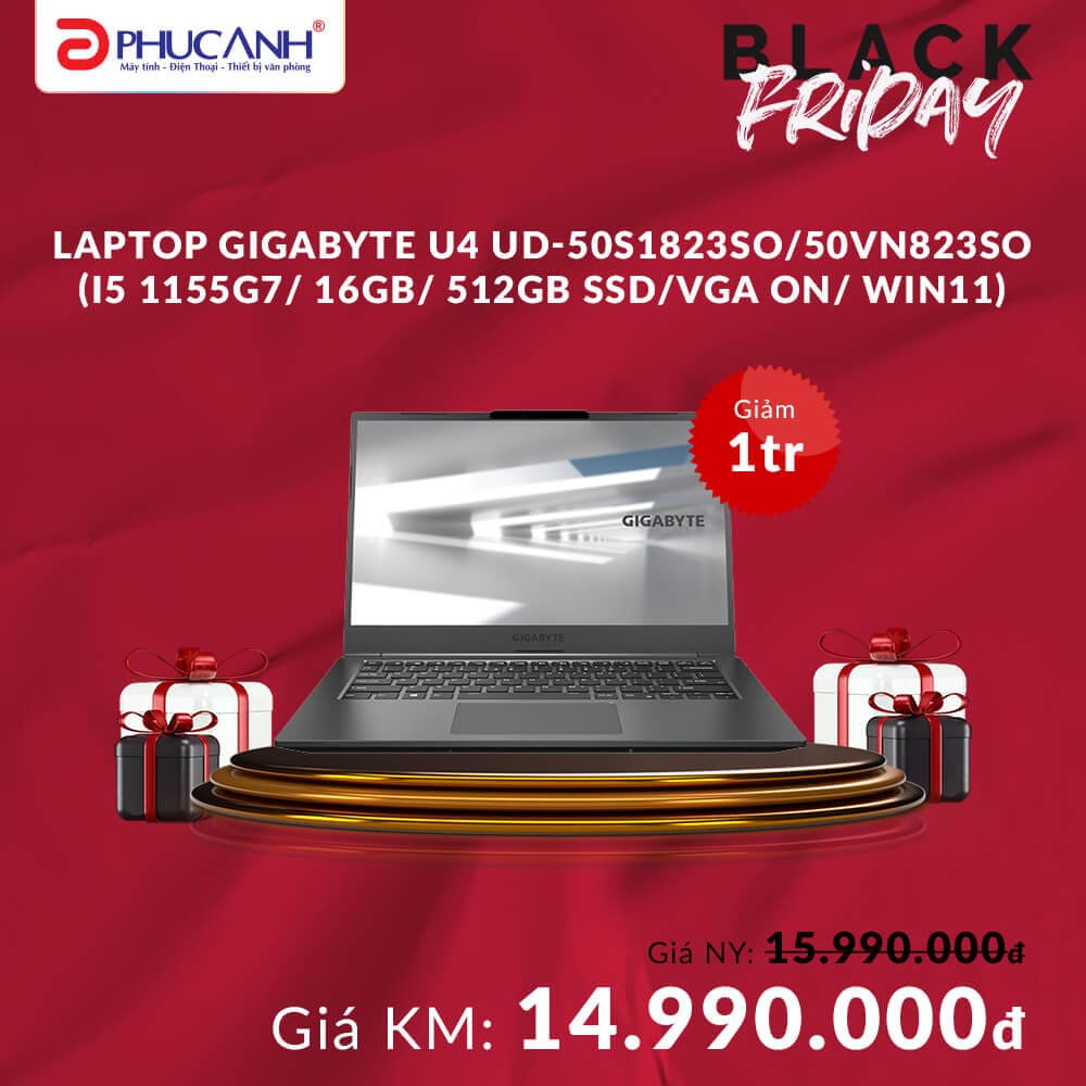 Máy tính xách tay Gigabyte U4 UD-50S1823SO/50VN823SO (Core i5 1155G7/ 16Gb/ 512Gb SSD/ 14.0