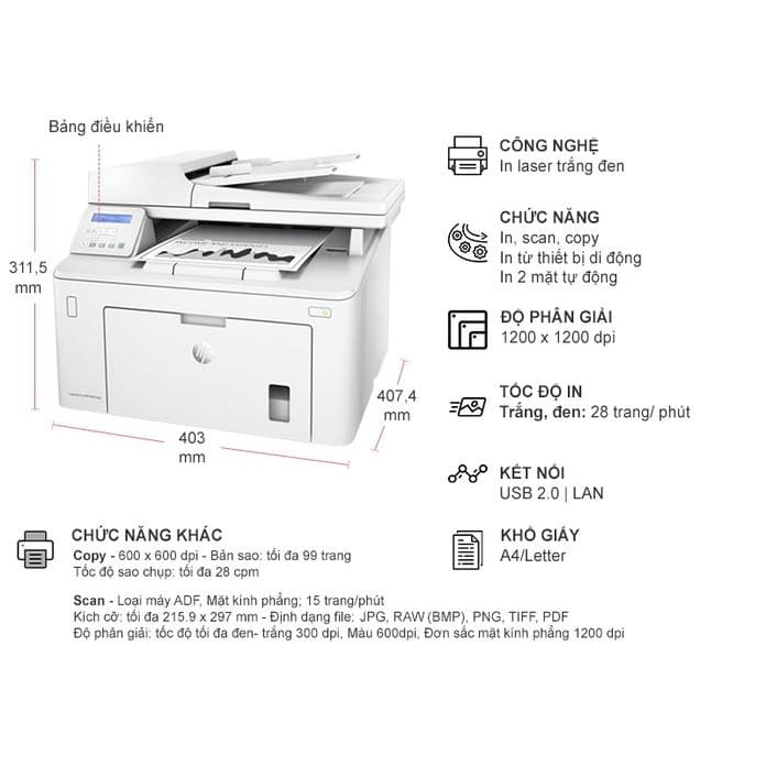 Máy in laser đen trắng HP đa chức năng Laser Jet Pro M227SDN - G3Q74A