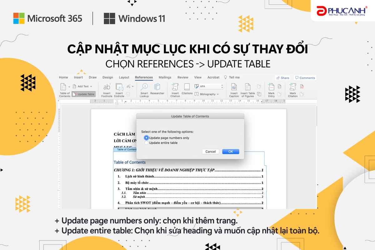 update mục lục cho word