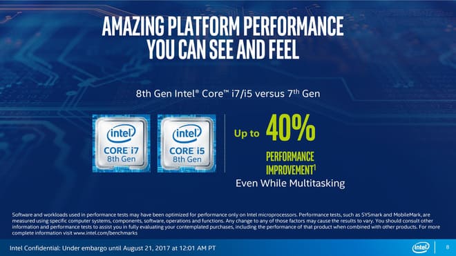 Intel chính thức ra mắt Core i thế hệ thứ 8 với hiệu năng tăng khoảng 40% so với đời trước