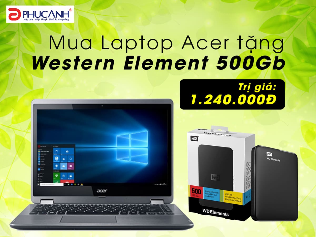 Mua laptop Acer R5 tặng ổ cứng Western Element trị giá 1.240.000đ