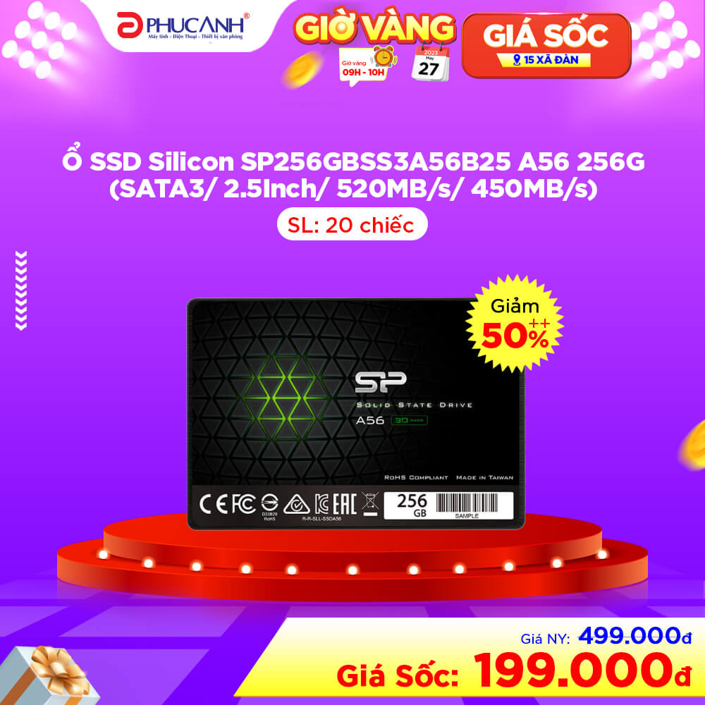 Ổ SSD Silicon SP256GBSS3A56B25 A56 256G (SATA3/ 2.5Inch/ 520MB/s/ 450MB/s)