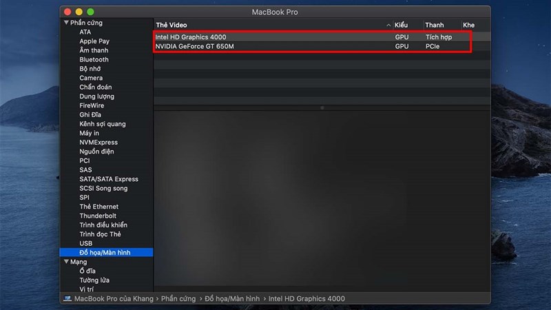 Hướng dẫn cách kiểm tra card màn hình MacBook, iMac, Mac mini 