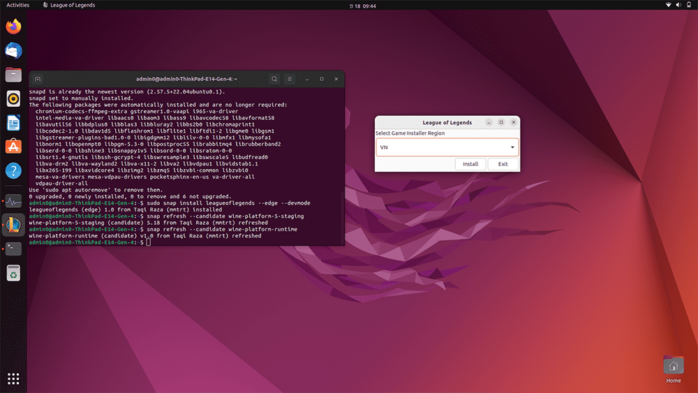 cài đặt Liên Minh Huyền Thoại trên Ubuntu 22.04.1