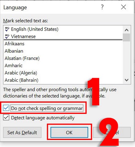 Cách tắt kiểm tra lỗi chính tả ở một đoạn văn bản của Microsoft Word
