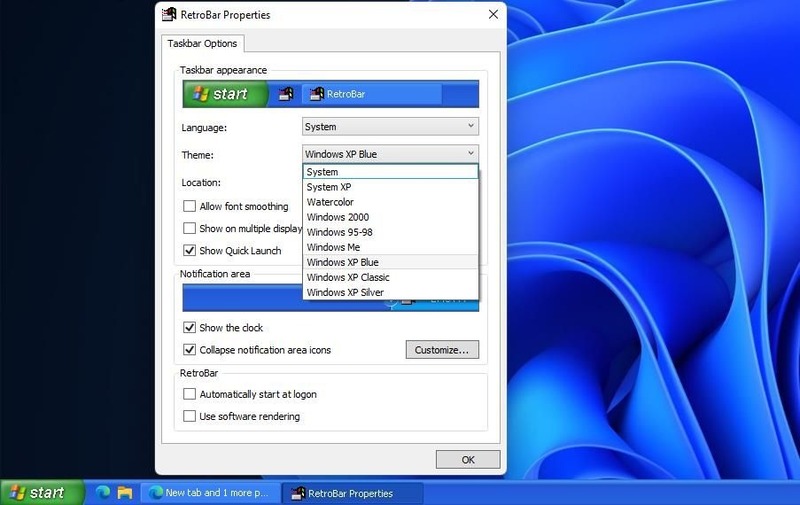 sử dụng RetroBar để khôi phục thanh taskbar Windows 95 và XP trên Windows 11
