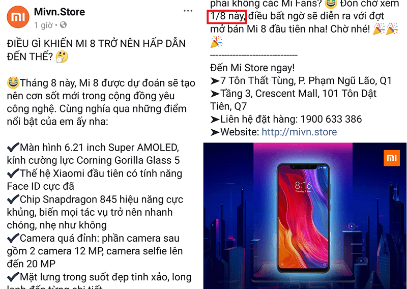 Xiaomi Mi 8 sẽ được mở bán tại Việt Nam vào ngày 1/8 này